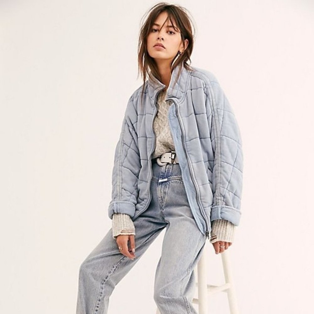 Free People Blue Quilted Dolman Jacket M